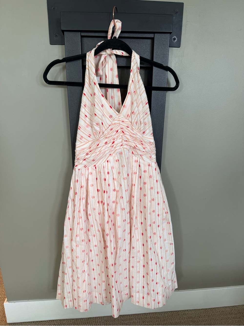 Anthropologie Moulinette Soeurs Pink Polka Dot Striped Halter Dress Size 4